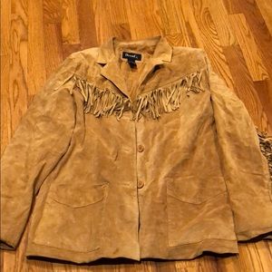Denim & Co Suede Jacket Indian Fringe Sz Large